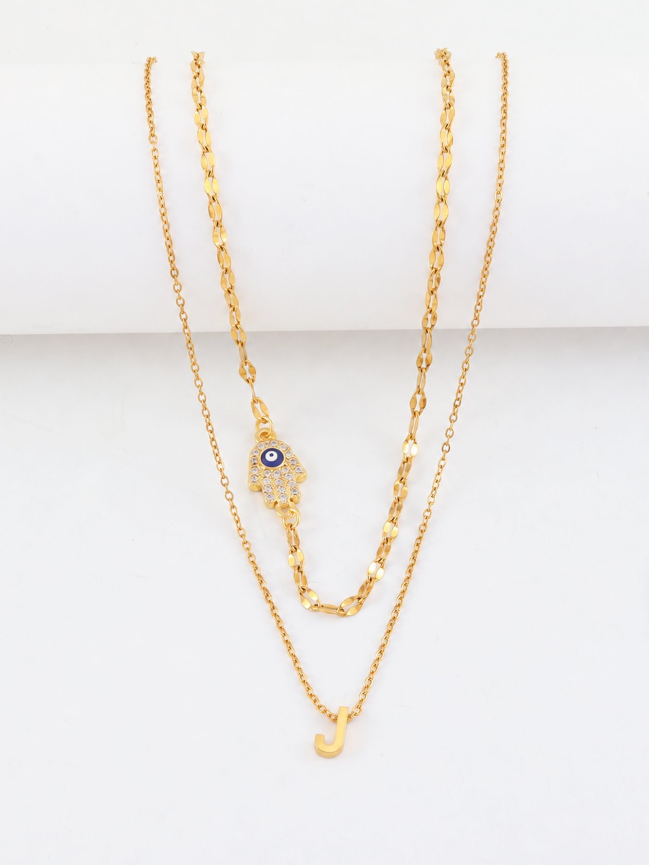 Set of 2 - Gold Plated Hamsa Hand Necklace