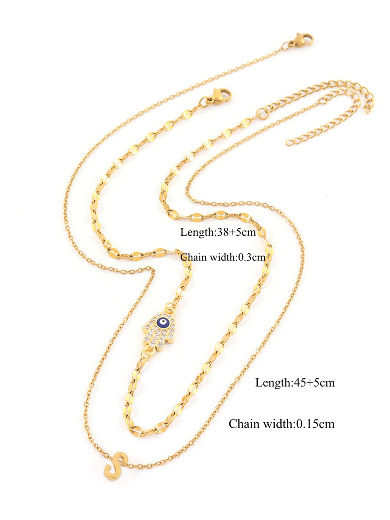 Set of 2 - Hamsa Palm Initial Pendant Necklace