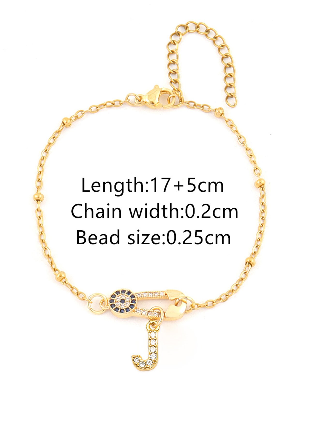 Gold Evil Eye Initial J Pin Bracelet