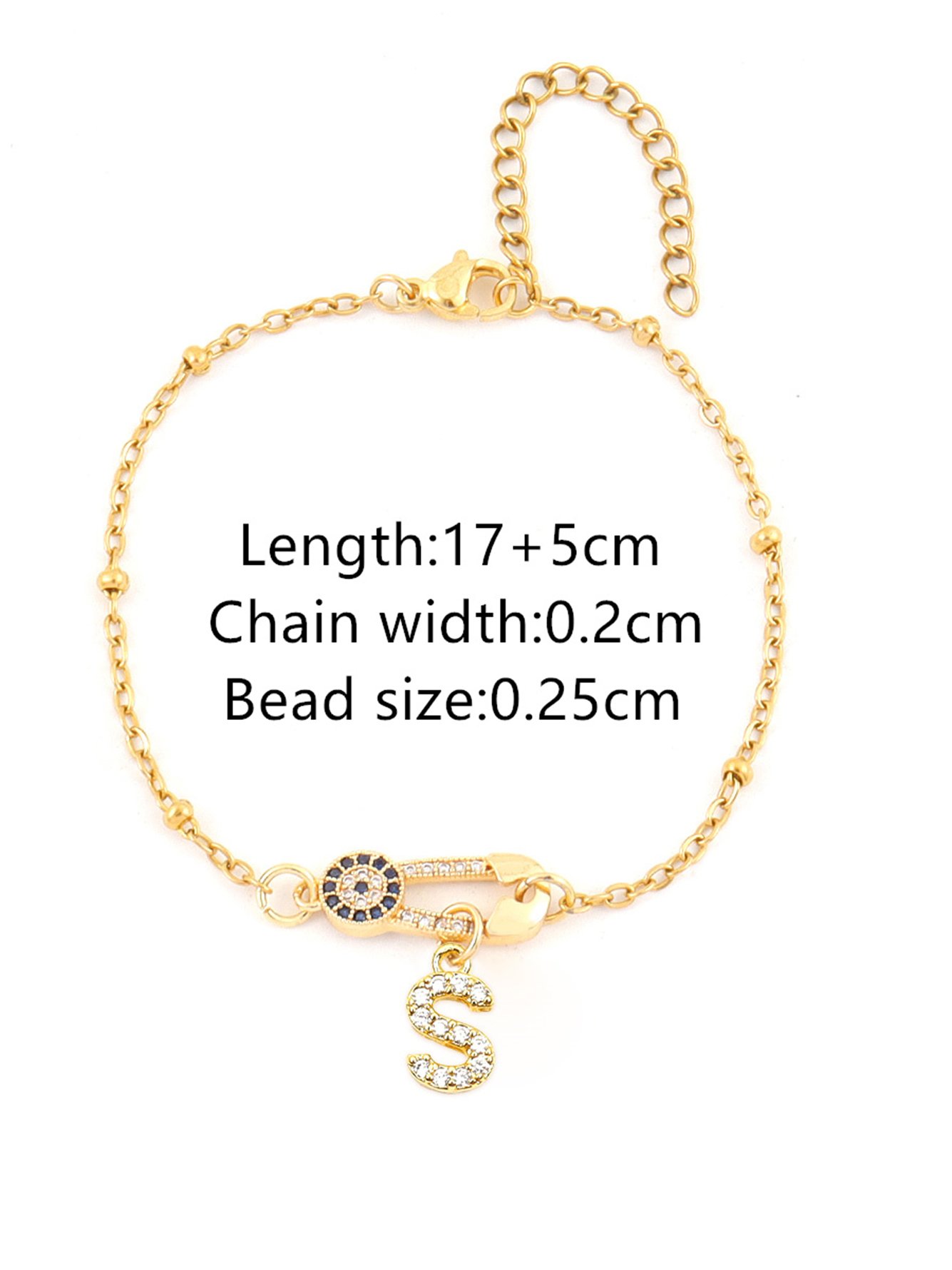 Fashion Pin Initial Pendant Bracelet