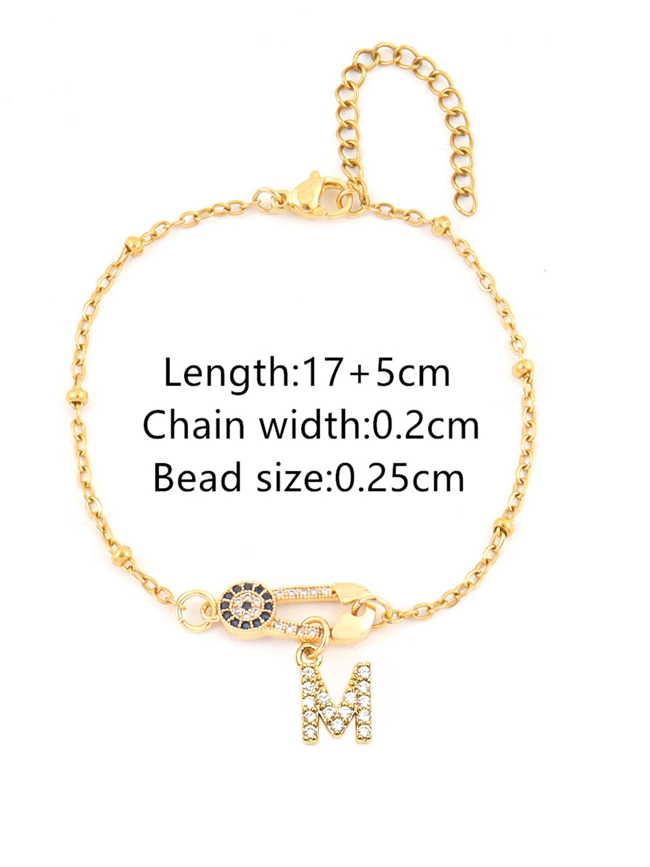 Gold Evil Eye M Initial Bracelet