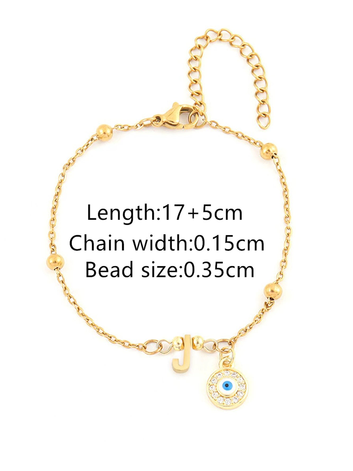 Gold Evil Eye and Initial J Bracelet