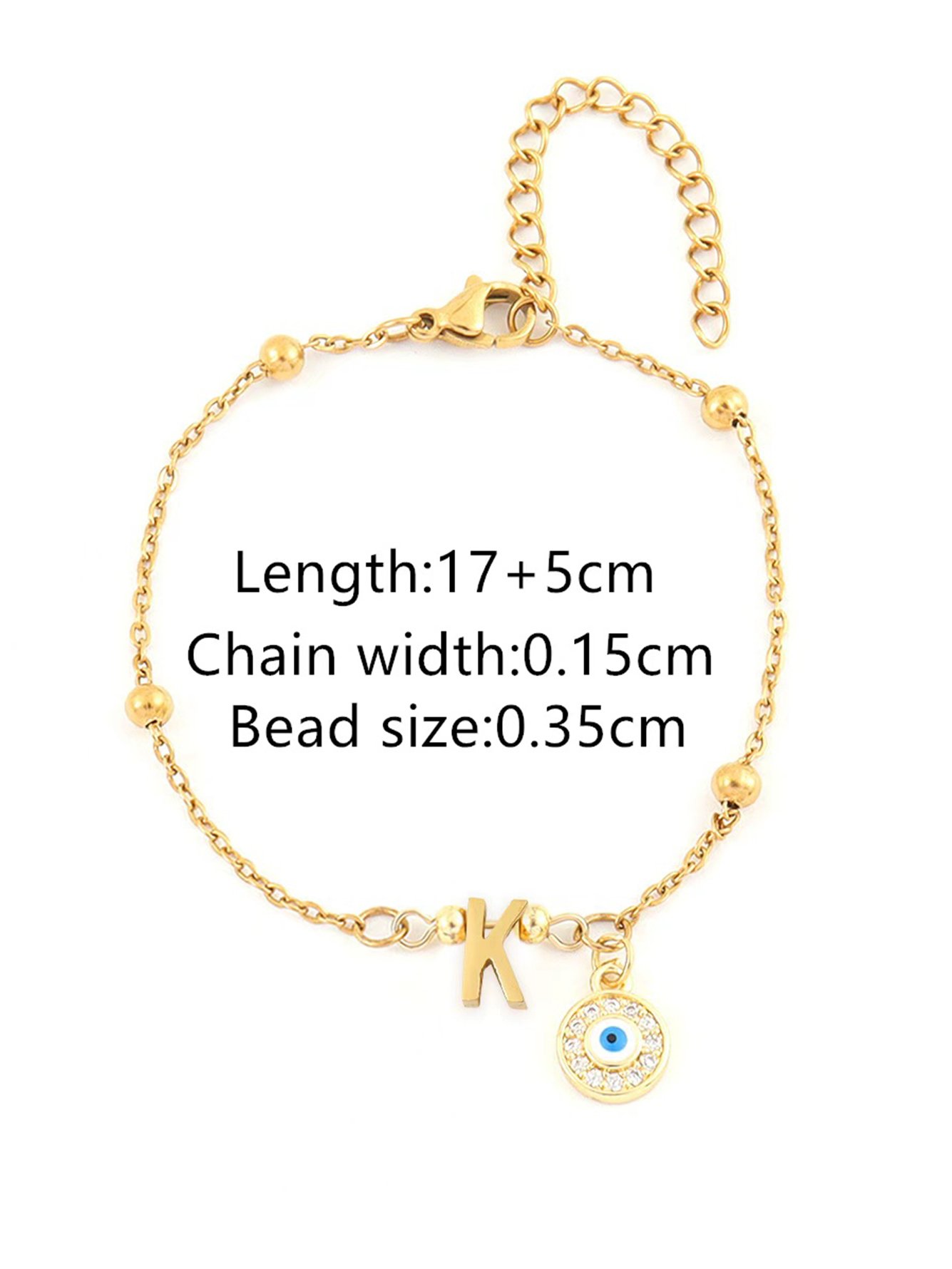 Round Evil Eye Initial K Pendant Bracelet