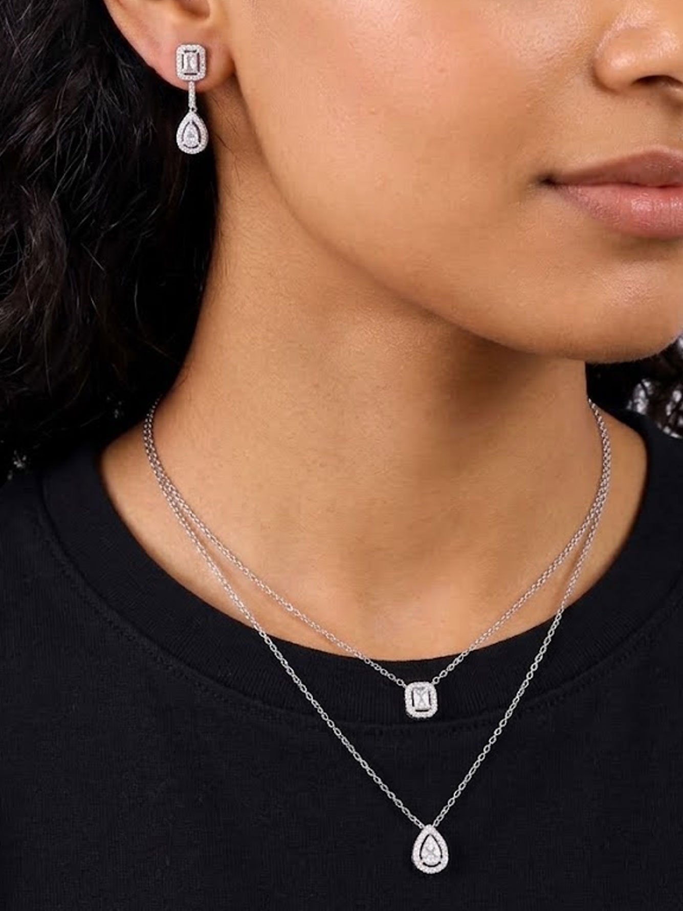 2-Piece Square Teardrop Necklace and Earrings Jewelry Set