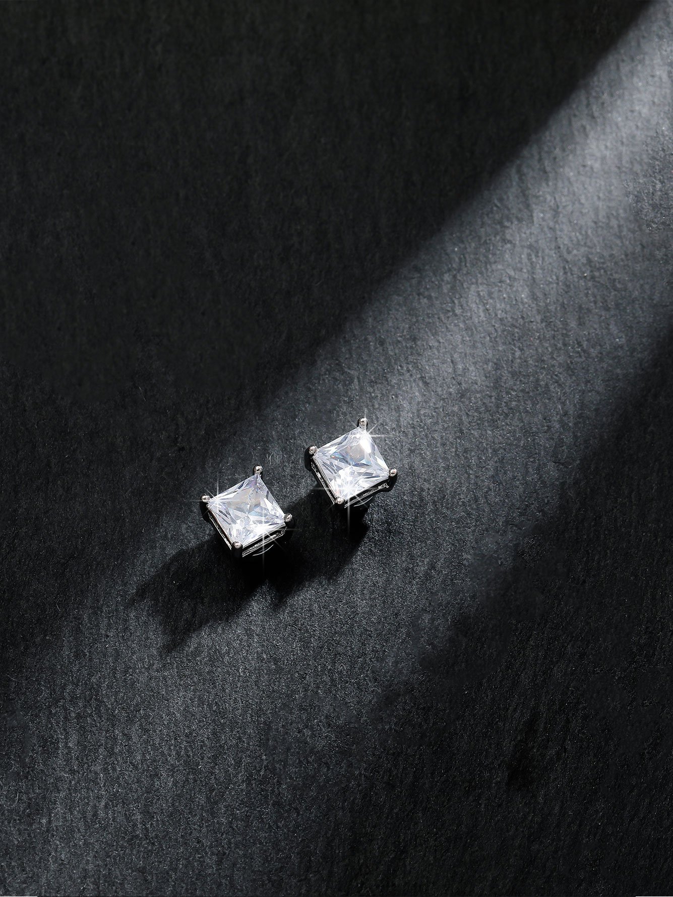 Silver Square and Round Zircon Stud Earrings