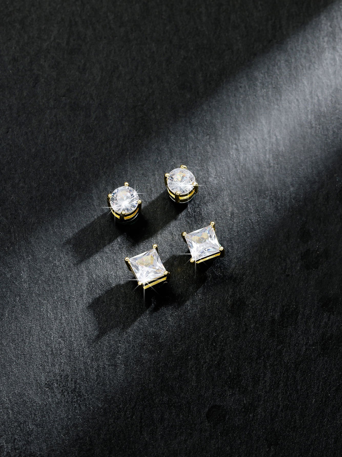 Gold Square Round Zircon Stud Earrings