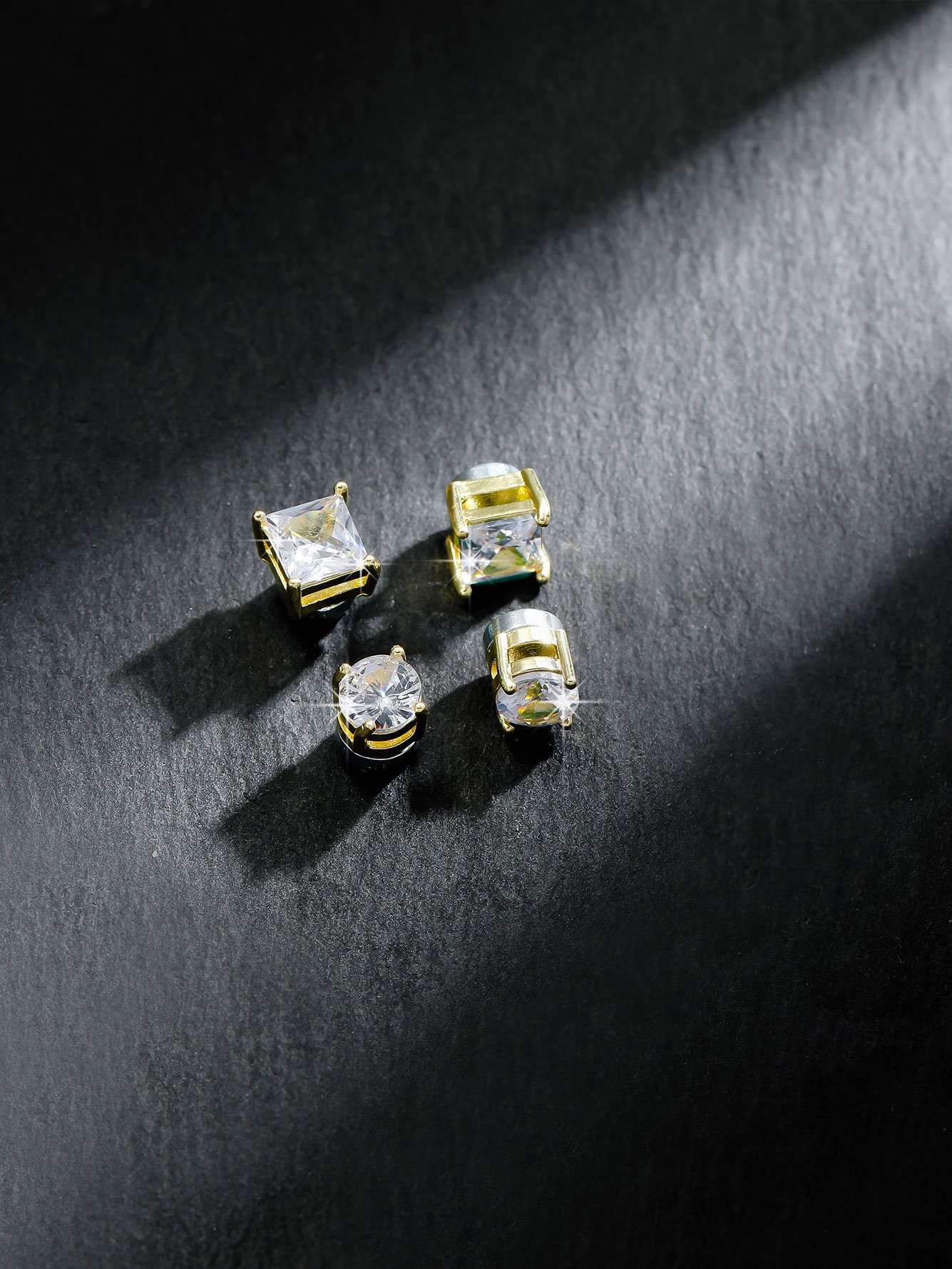 Gold Square Round Zircon Stud Earrings