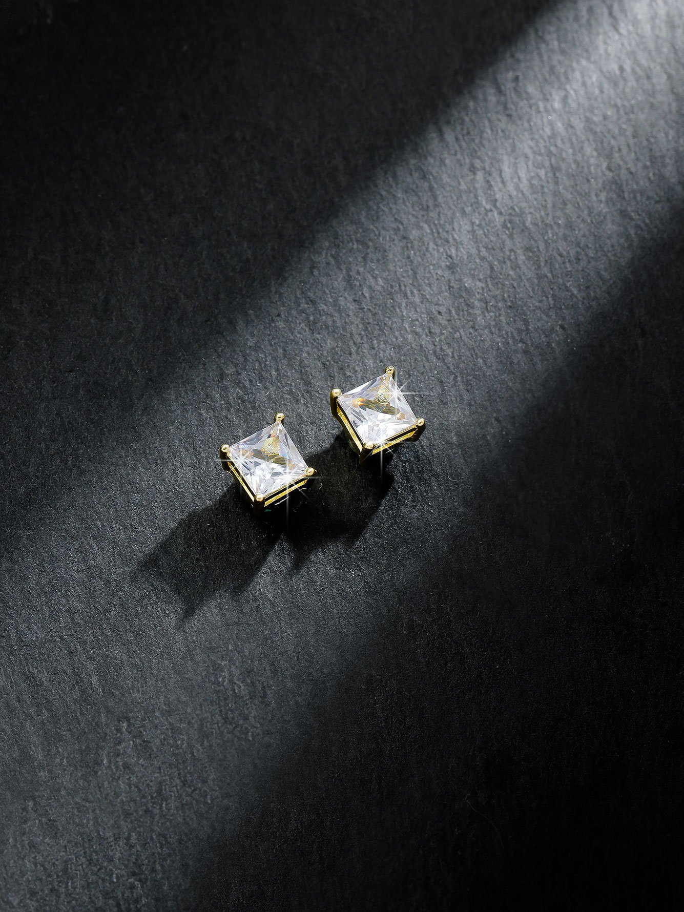 Gold Square Round Zircon Stud Earrings