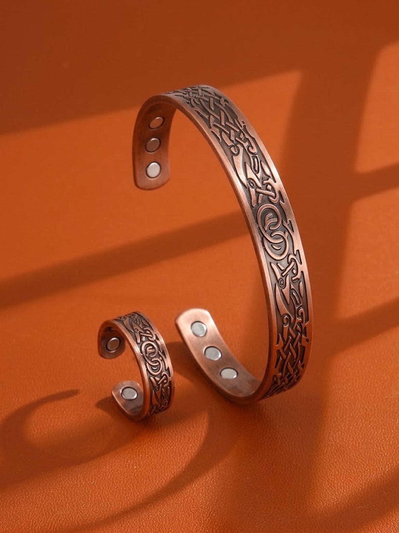 2-Piece Copper Celtic Knot Open Cuff Bracelet and Ring Jewelry Set