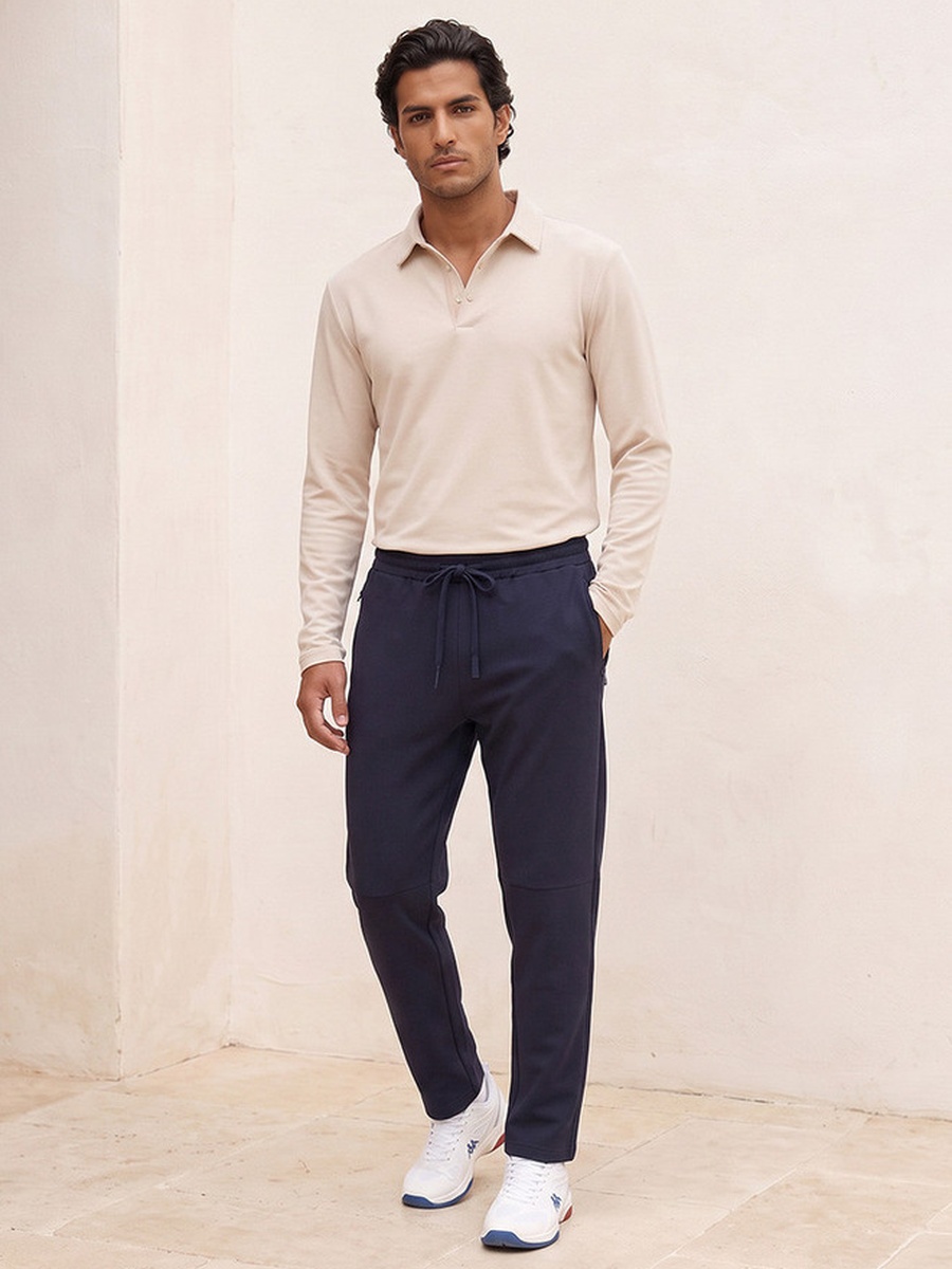 Straight Fit Track Pants with Elasticated Drawstring Waist