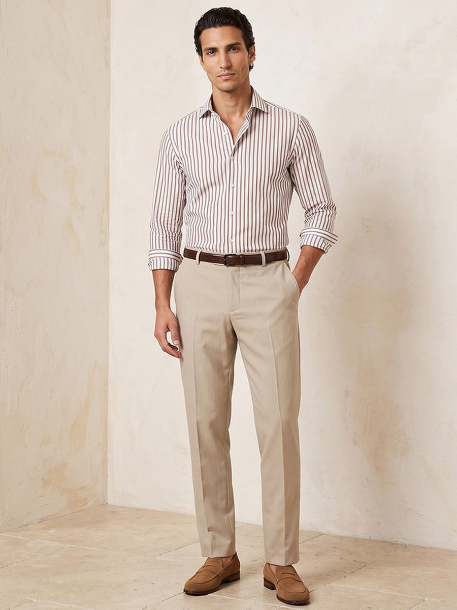 Regular Fit Formal Trousers with Belt