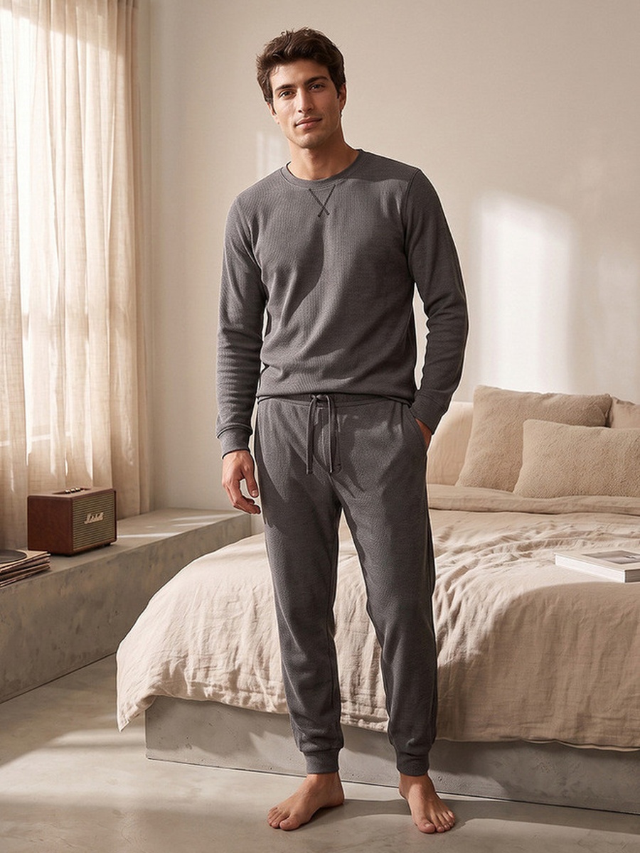 Textured Sweatshirt and Pyjama Set