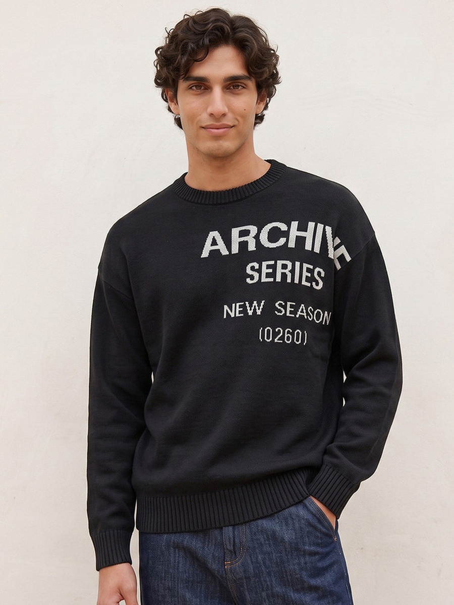 Crew Neck Graphic Print Sweater