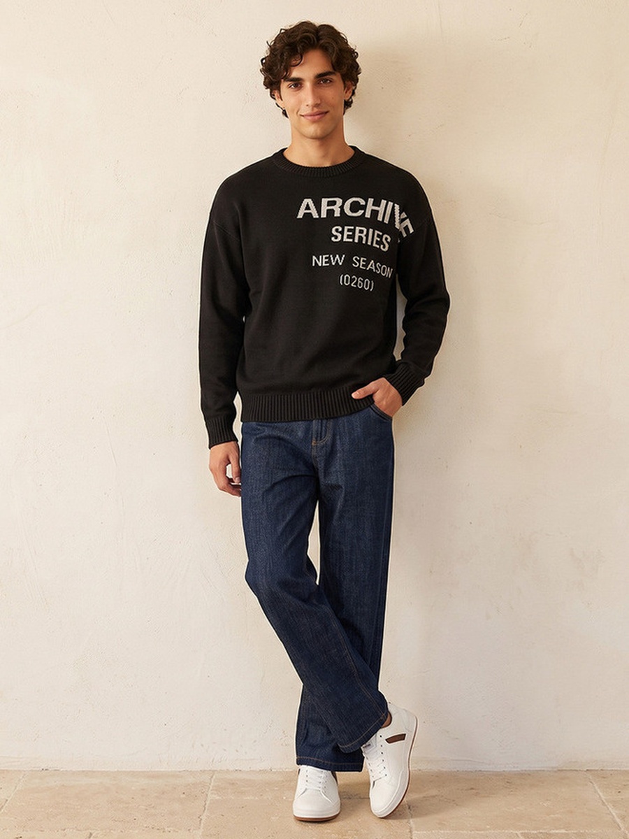 Crew Neck Graphic Print Sweater