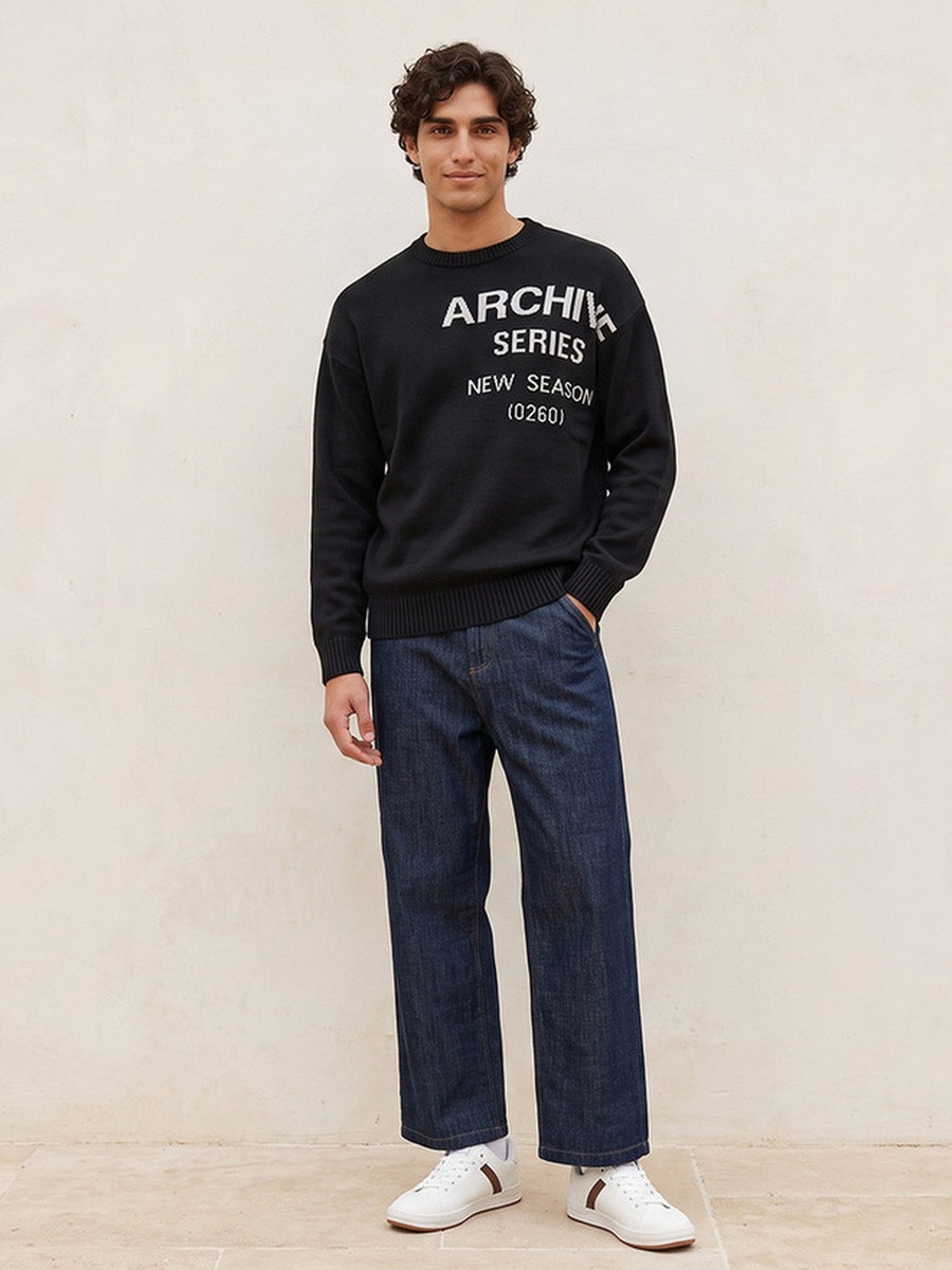 Crew Neck Graphic Print Sweater