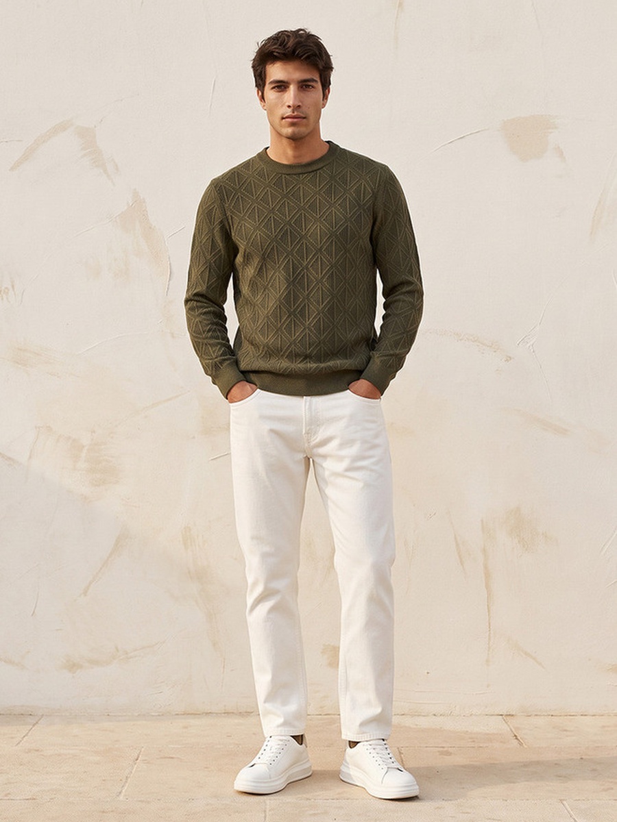 Diamond Knit Crew Neck Sweater