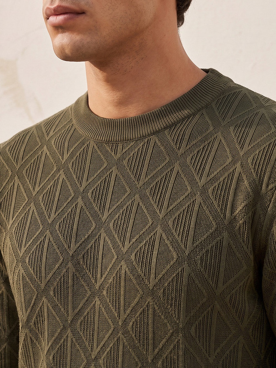 Diamond Knit Crew Neck Sweater