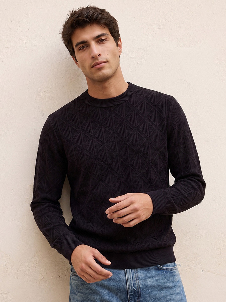 Diamond Knit Crew Neck Sweater