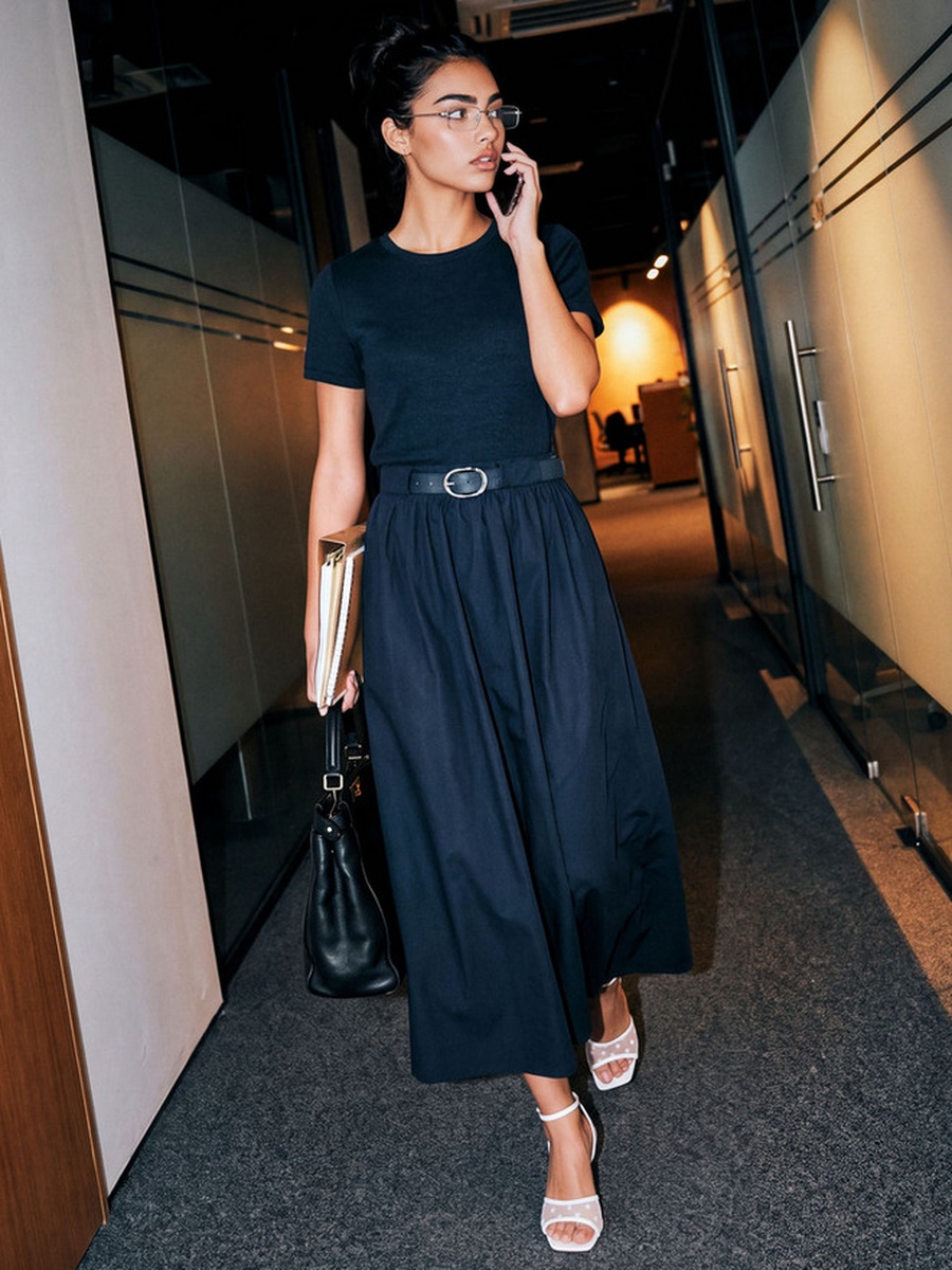 Maxi A-Line Cotton Dress with Belt