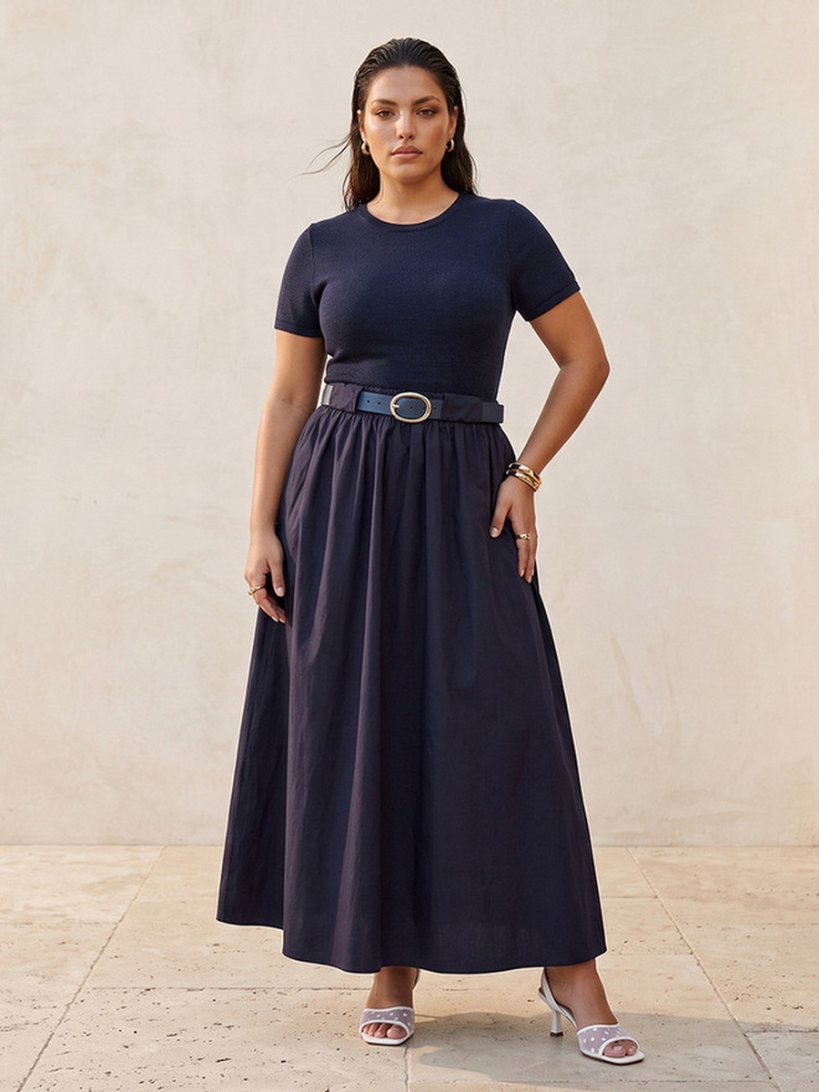 Maxi A-Line Cotton Dress with Belt