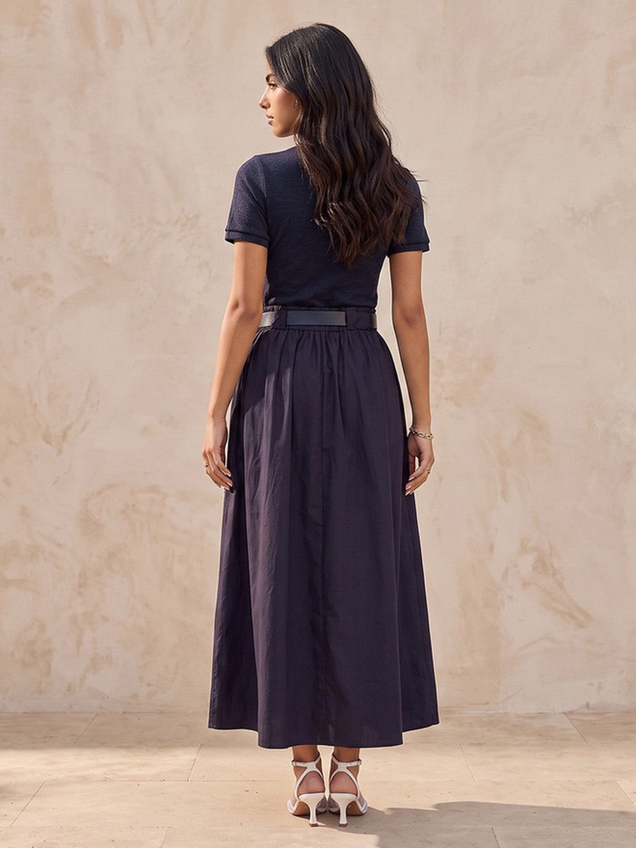 Maxi A-Line Cotton Dress with Belt