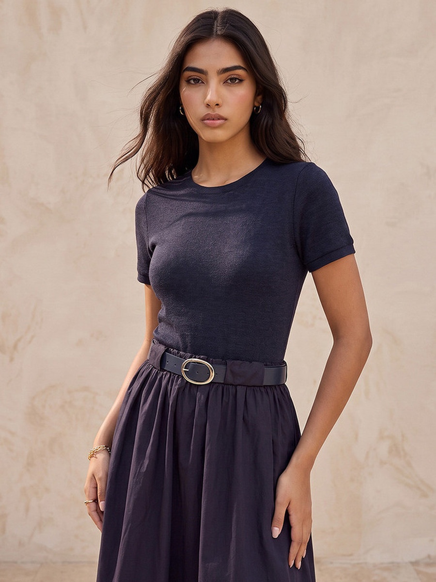 Maxi A-Line Cotton Dress with Belt