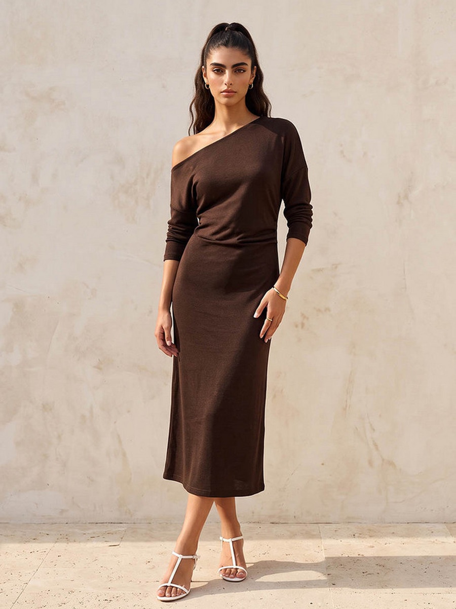 Midi Bodycon Dress with One Shoulder Design