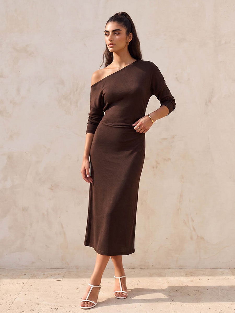 Midi Bodycon Dress with One Shoulder Design