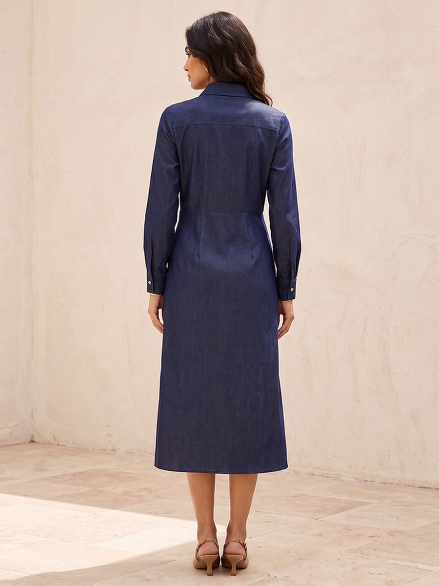 Midi Shirt Dress with Buckle Accent