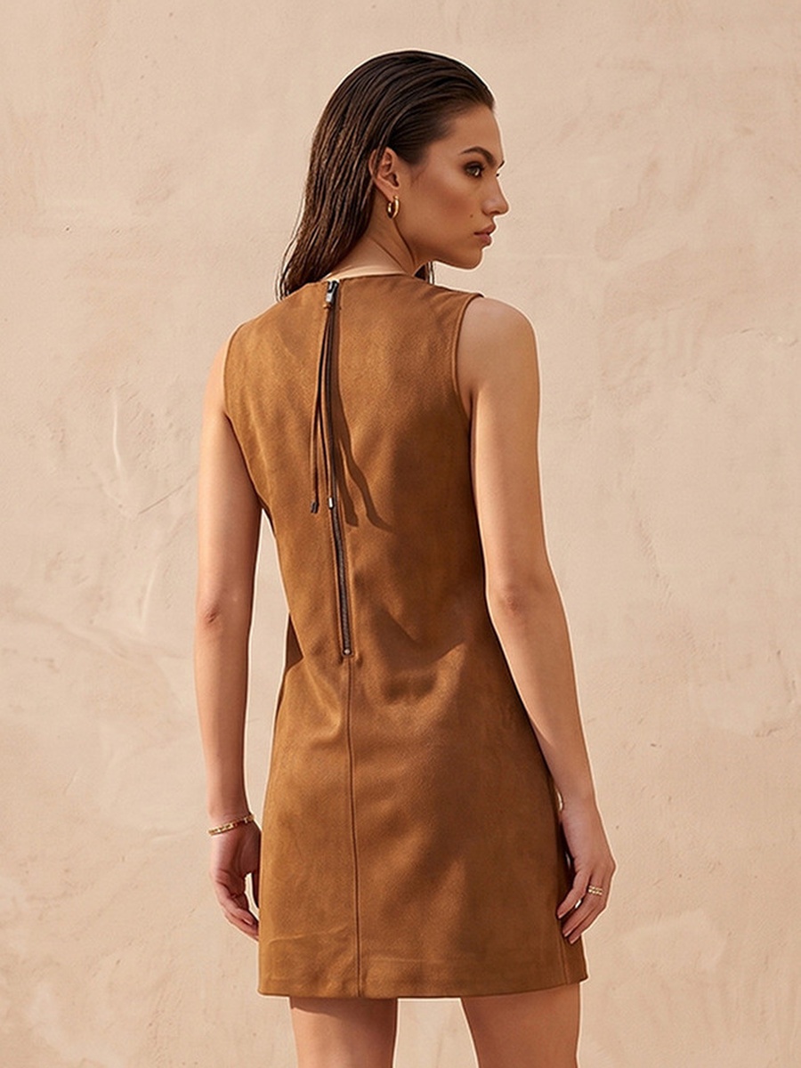 Mini Suede Shift Dress with Button Accent