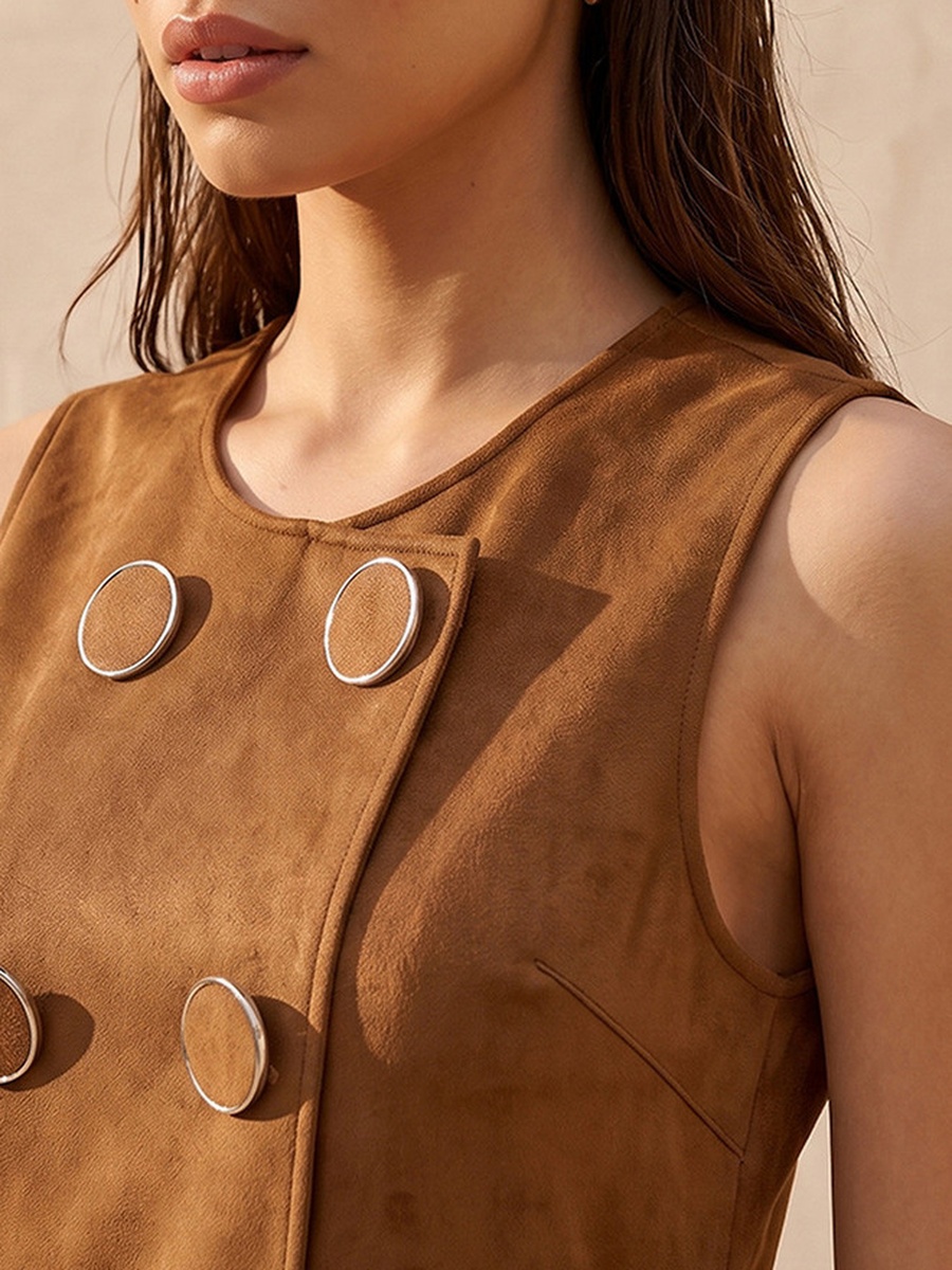 Mini Suede Shift Dress with Button Accent