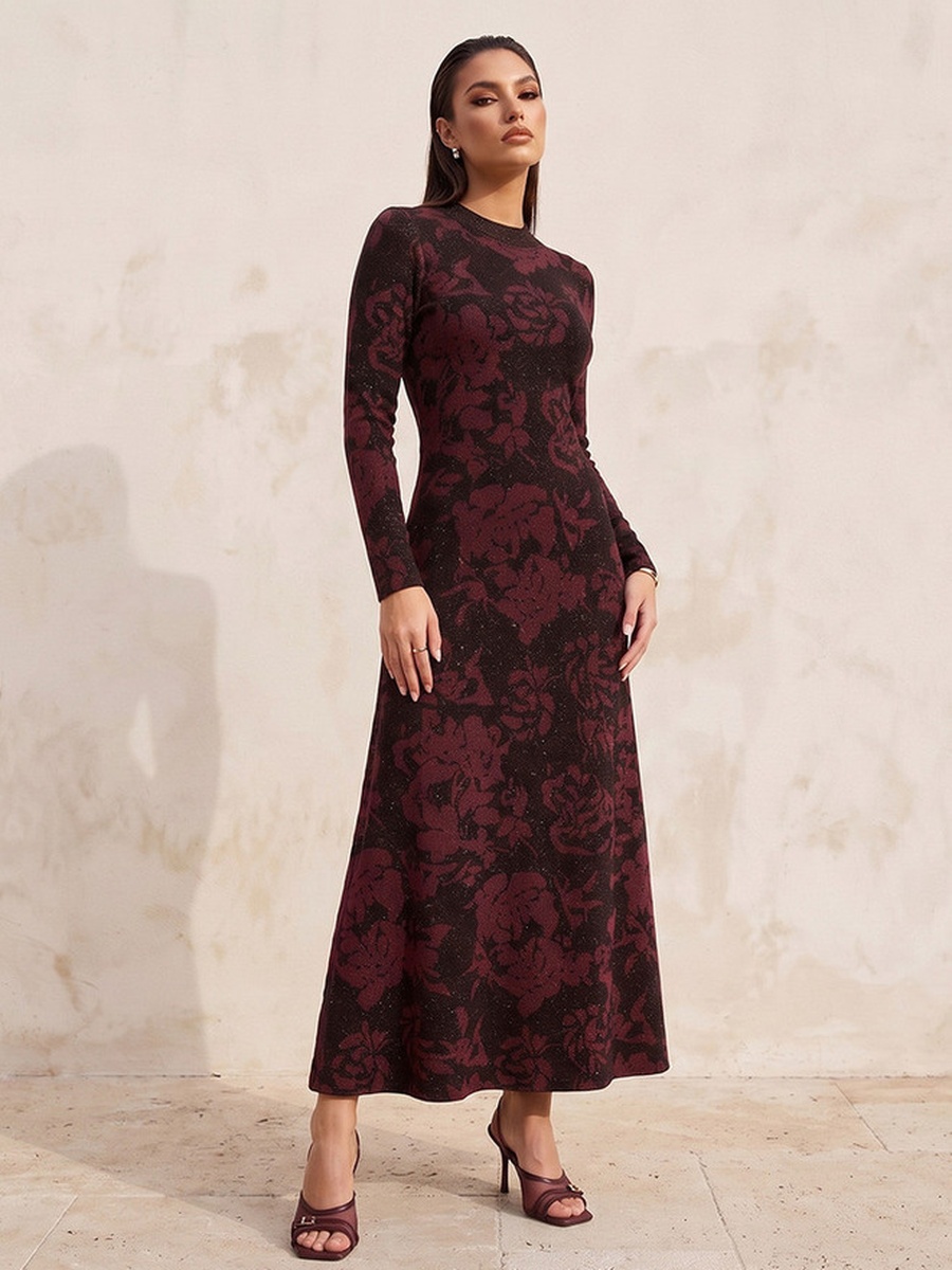 Maxi Length A-Line Dress with Floral Print