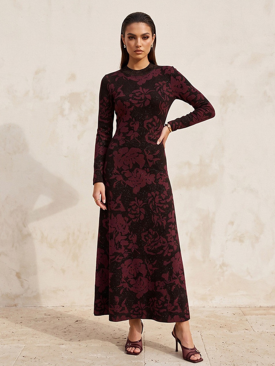Maxi Length A-Line Dress with Floral Print