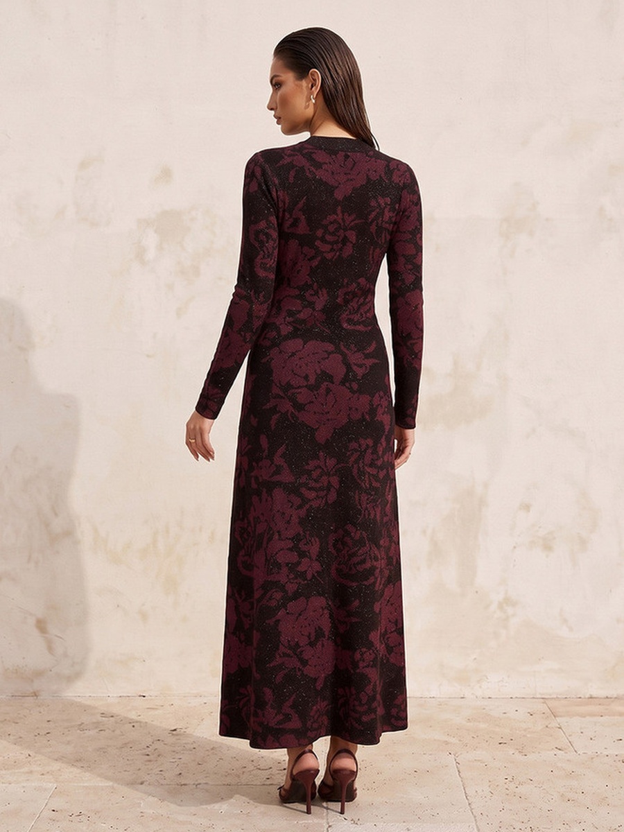 Maxi Length A-Line Dress with Floral Print