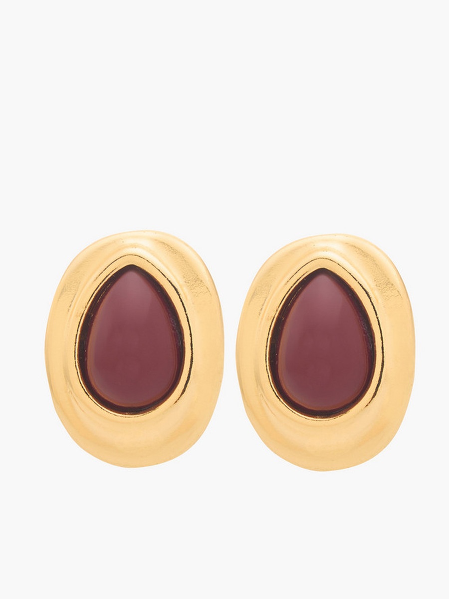 Gold Tone Embellished Stud Earrings with Pushback Closure