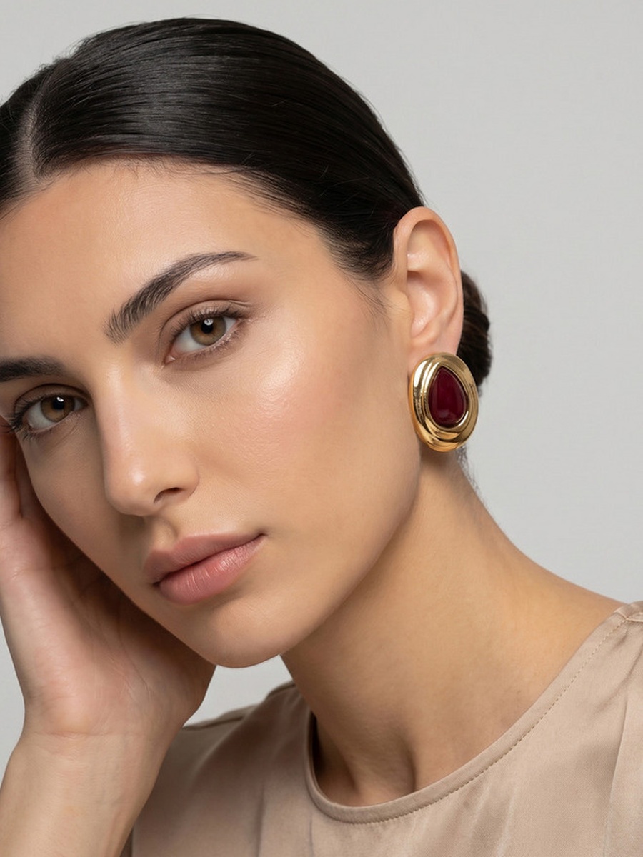 Gold Tone Embellished Stud Earrings with Pushback Closure