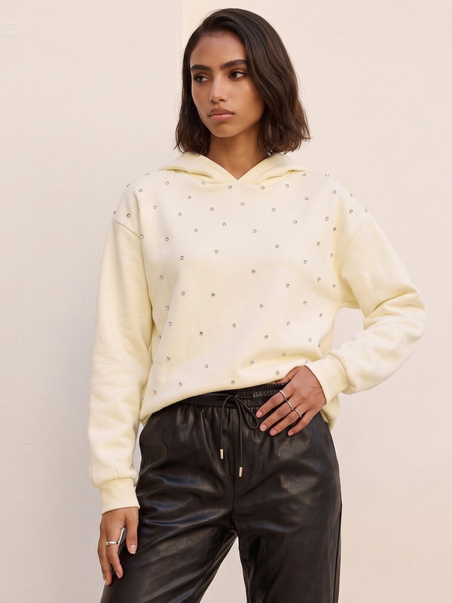 Hooded Sweatshirt with Stone Embellishments