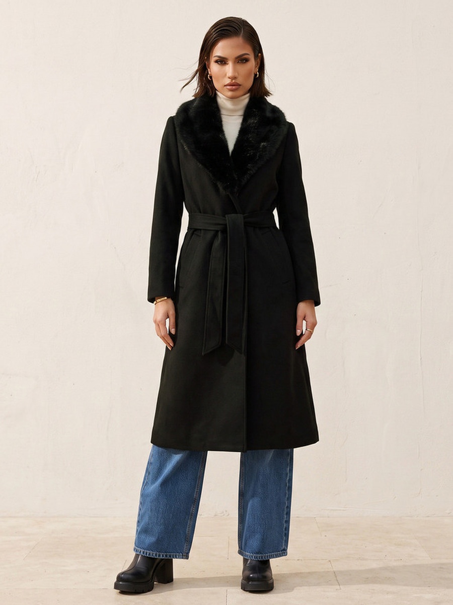 Coat with Faux Fur Collar