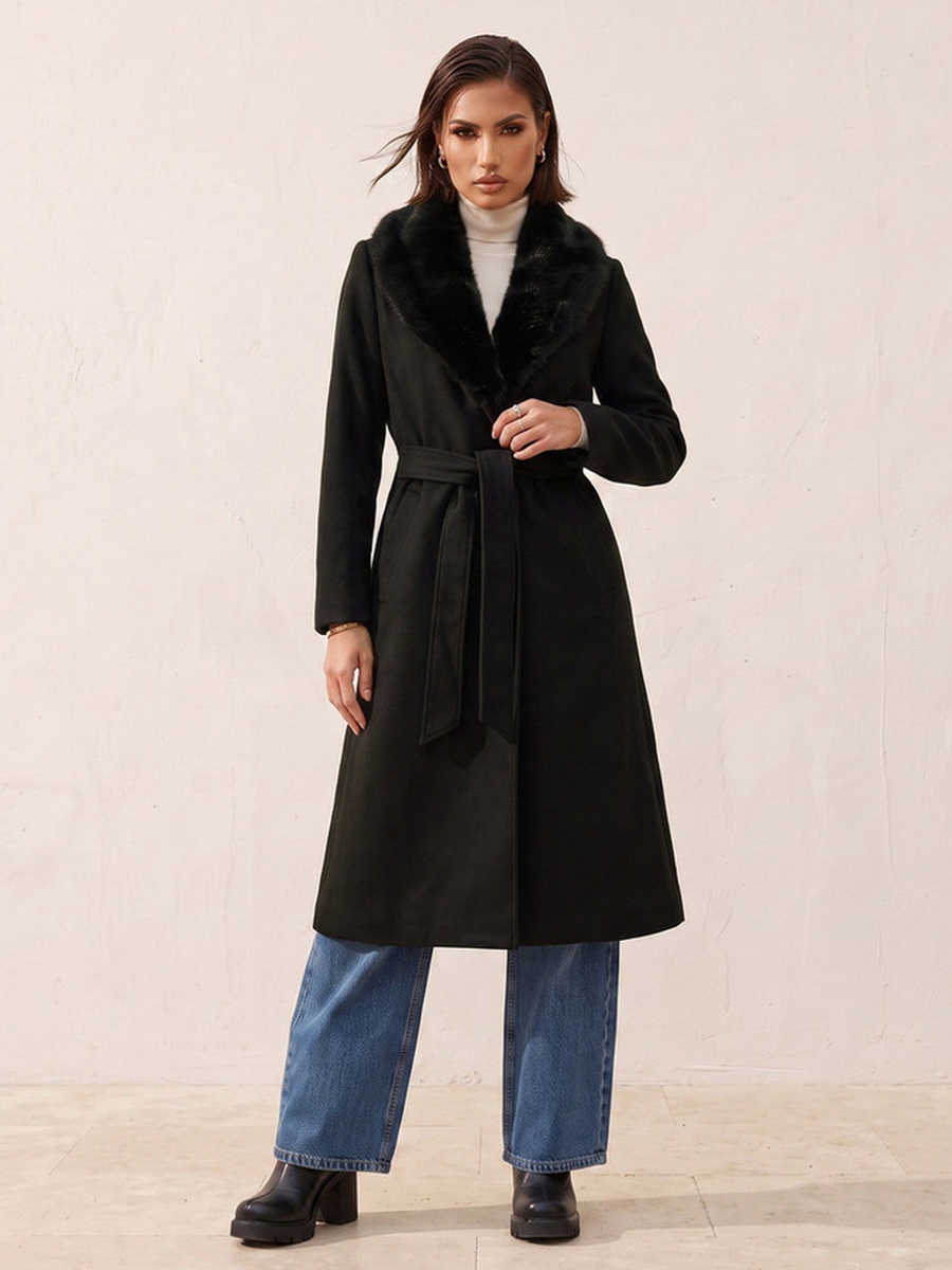 Coat with Faux Fur Collar