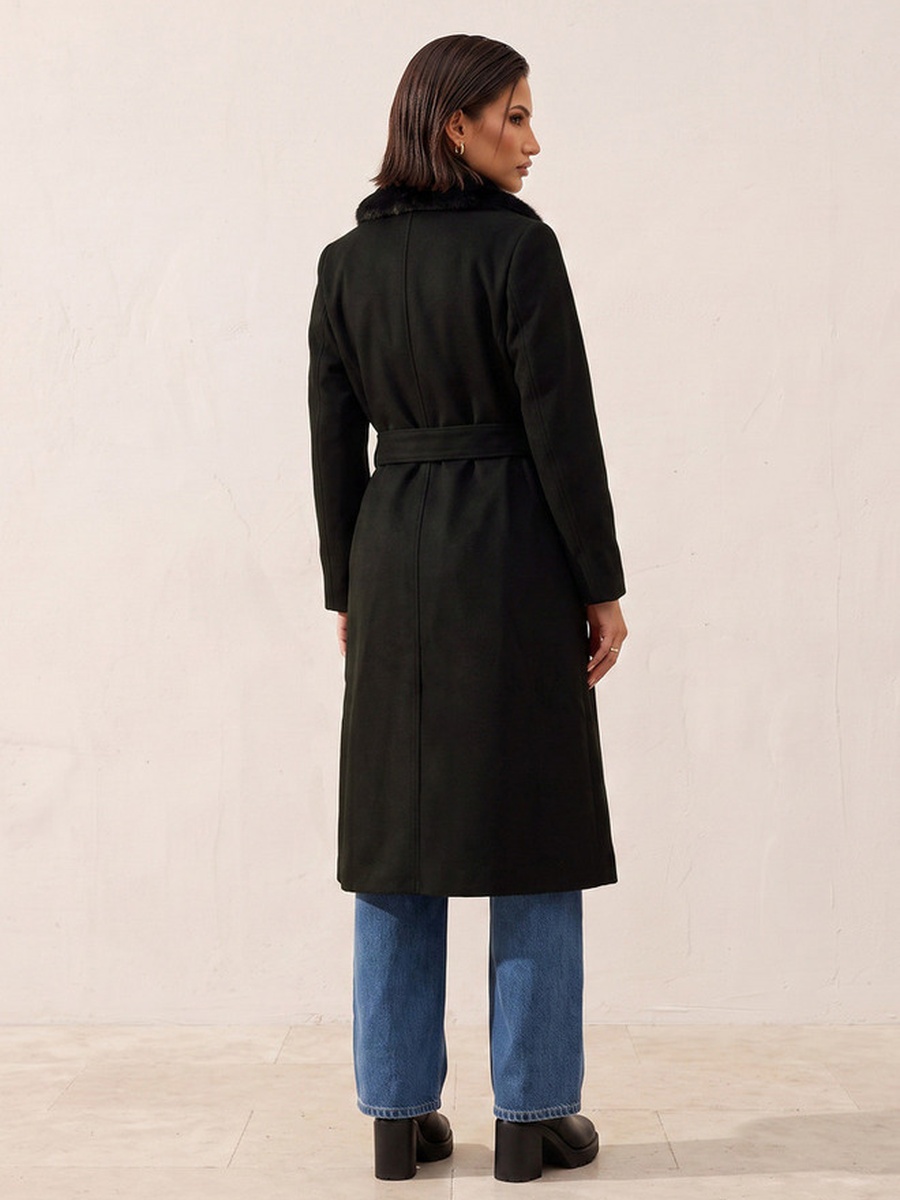 Coat with Faux Fur Collar