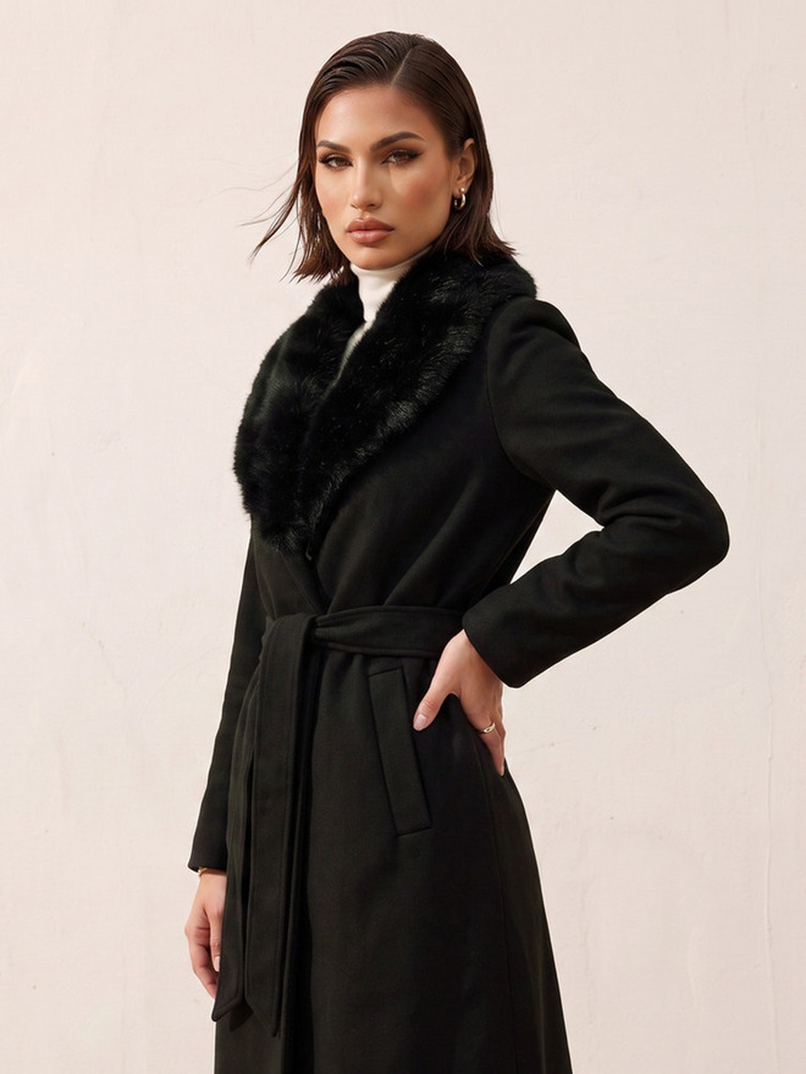 Coat with Faux Fur Collar