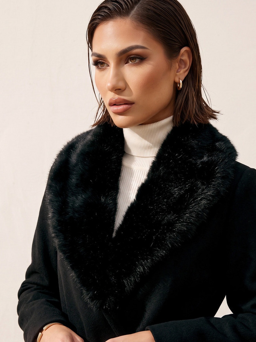 Coat with Faux Fur Collar