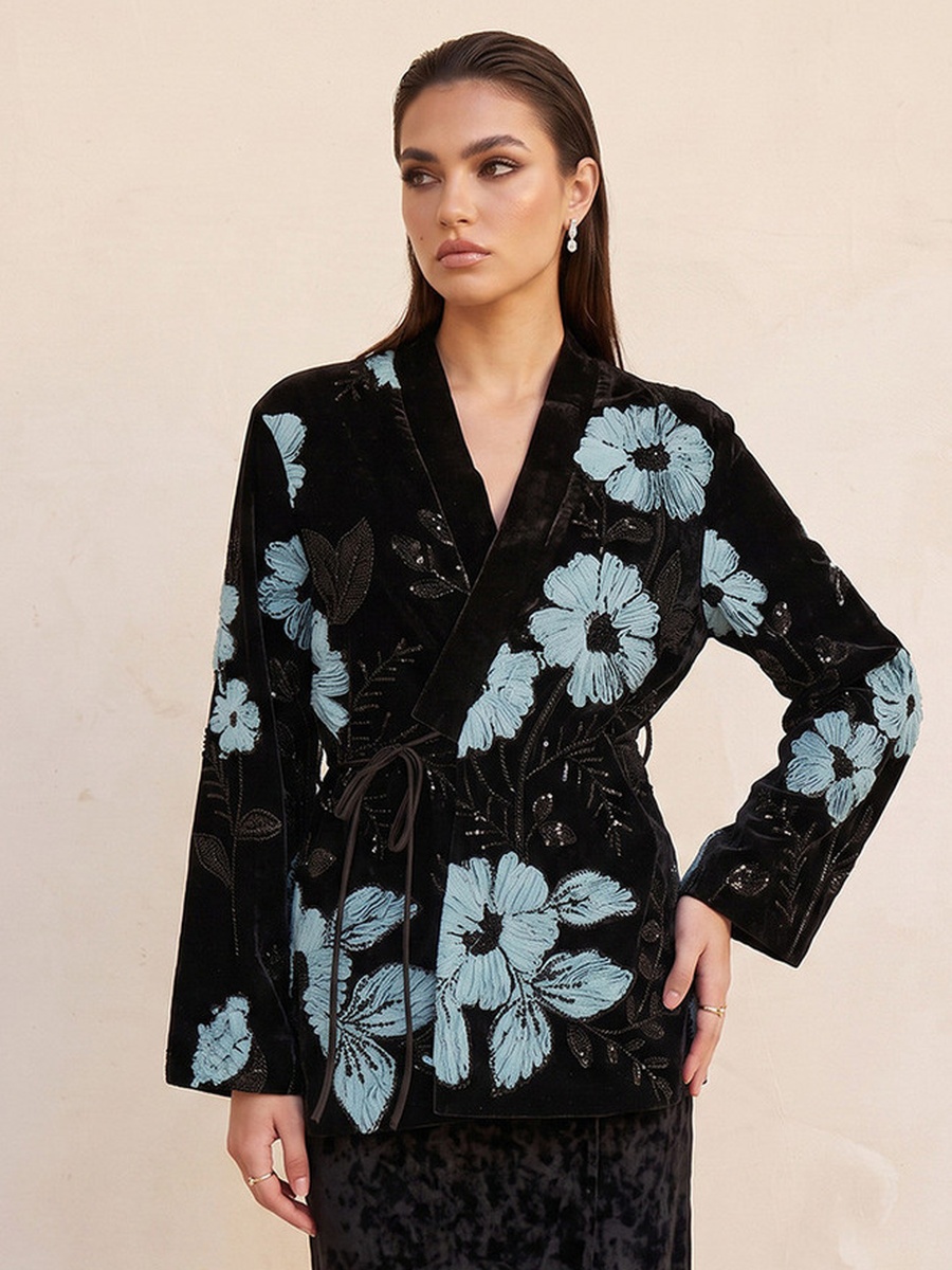 Kimono Jacket with Floral Embroidery