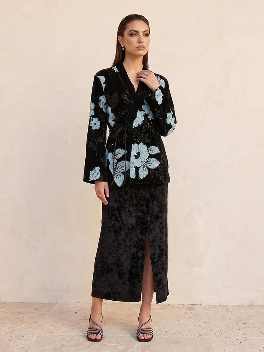 Kimono Jacket with Floral Embroidery
