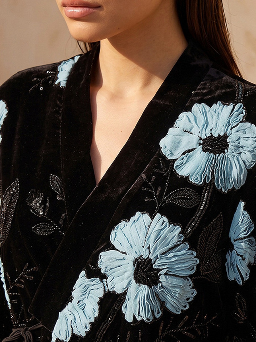 Kimono Jacket with Floral Embroidery