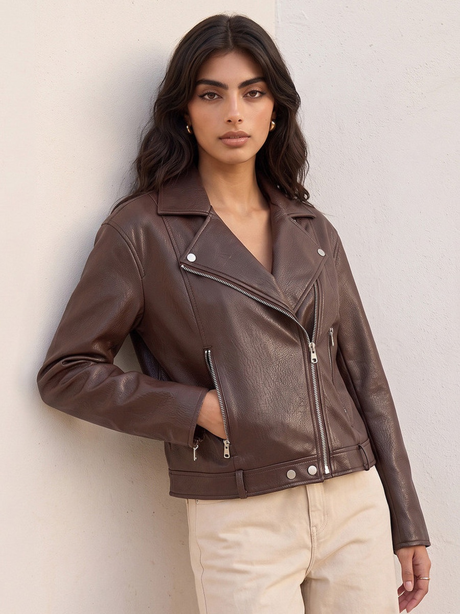 Regular Biker Jacket with Zipper Pockets