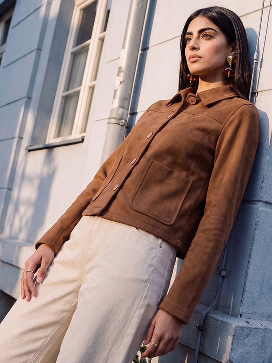 Suede Regular Jacket with Patch Pockets