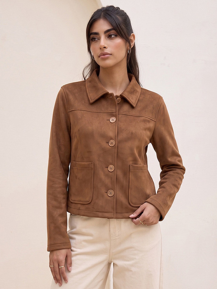 Suede Regular Jacket with Patch Pockets