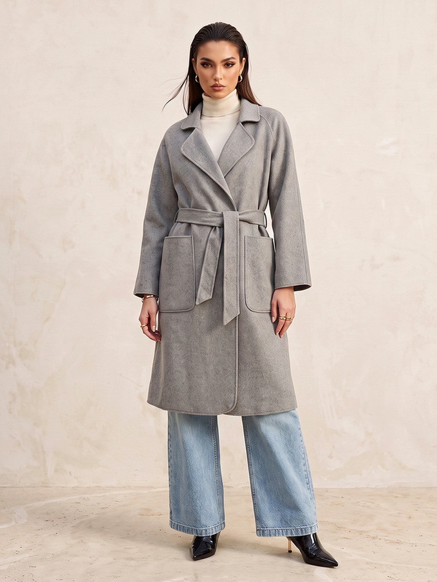 Felt Coat with Tie-Up Belt