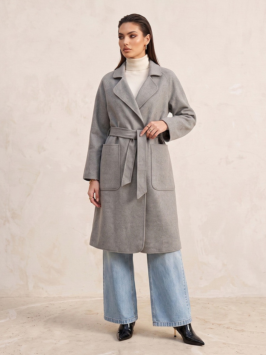 Felt Coat with Tie-Up Belt